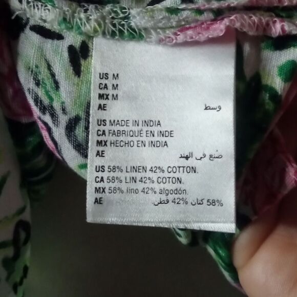 Charter Club Luxury Linen Bright Pineapple Print Roll Tab Sleeves Size Medium - Picture 3 of 10